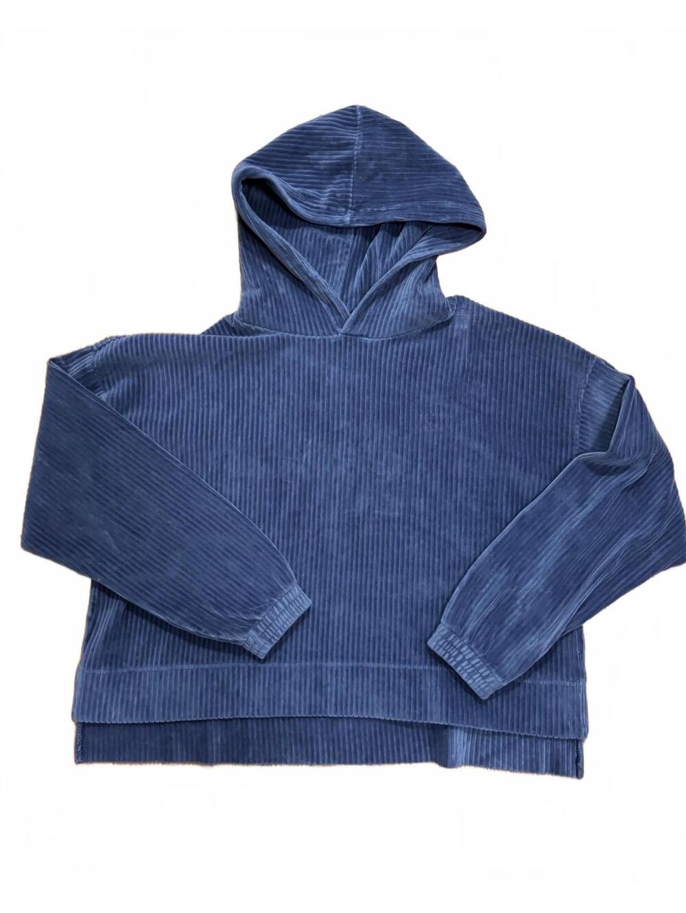 Aerie Women's Blue Ribbed Velour Hoodie Sweatshirt Size Small